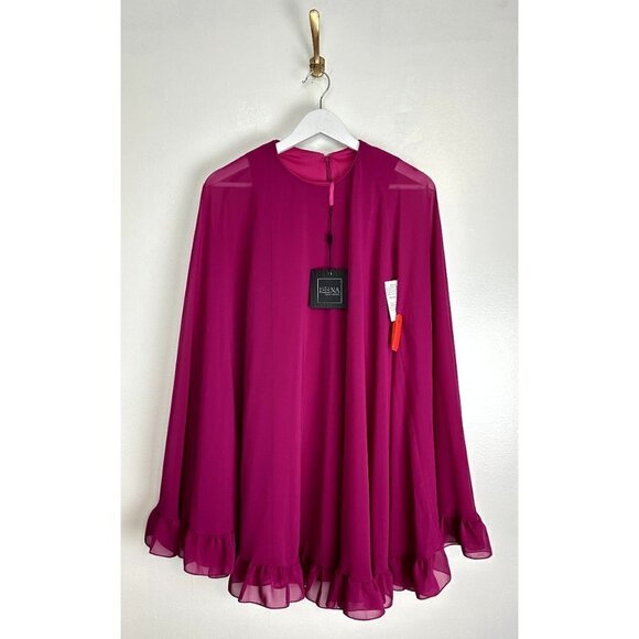 MAC DUGGAL Ruffle Long Sleeve Capelet Cocktail Minidress in Fuchsia Size US 0 - Picture 3 of 8